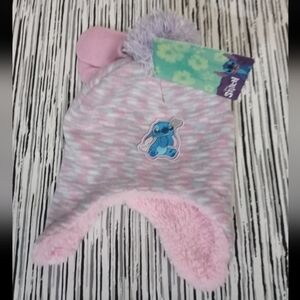 Disney Stitch Pink Hat with Pom Pom and Mittens 2 Piece Set